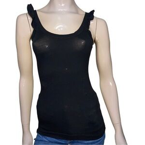 Theory Women’s Size P S Black Cotton Blend Ruffle Strap Tank Top